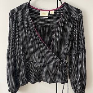 Anthropologie Black and White Polka Dot Wrap Blouse